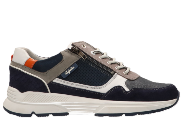 Australian Footwear Connery Leather Trainer Blue/Grey/Orange 'H' Width